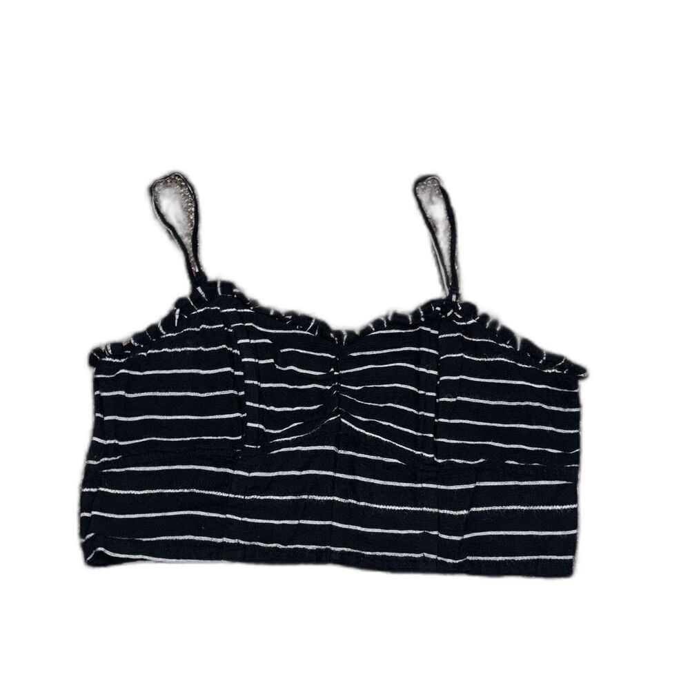 American Eagle Black & White Striped Smocked Crop Cami Top Large